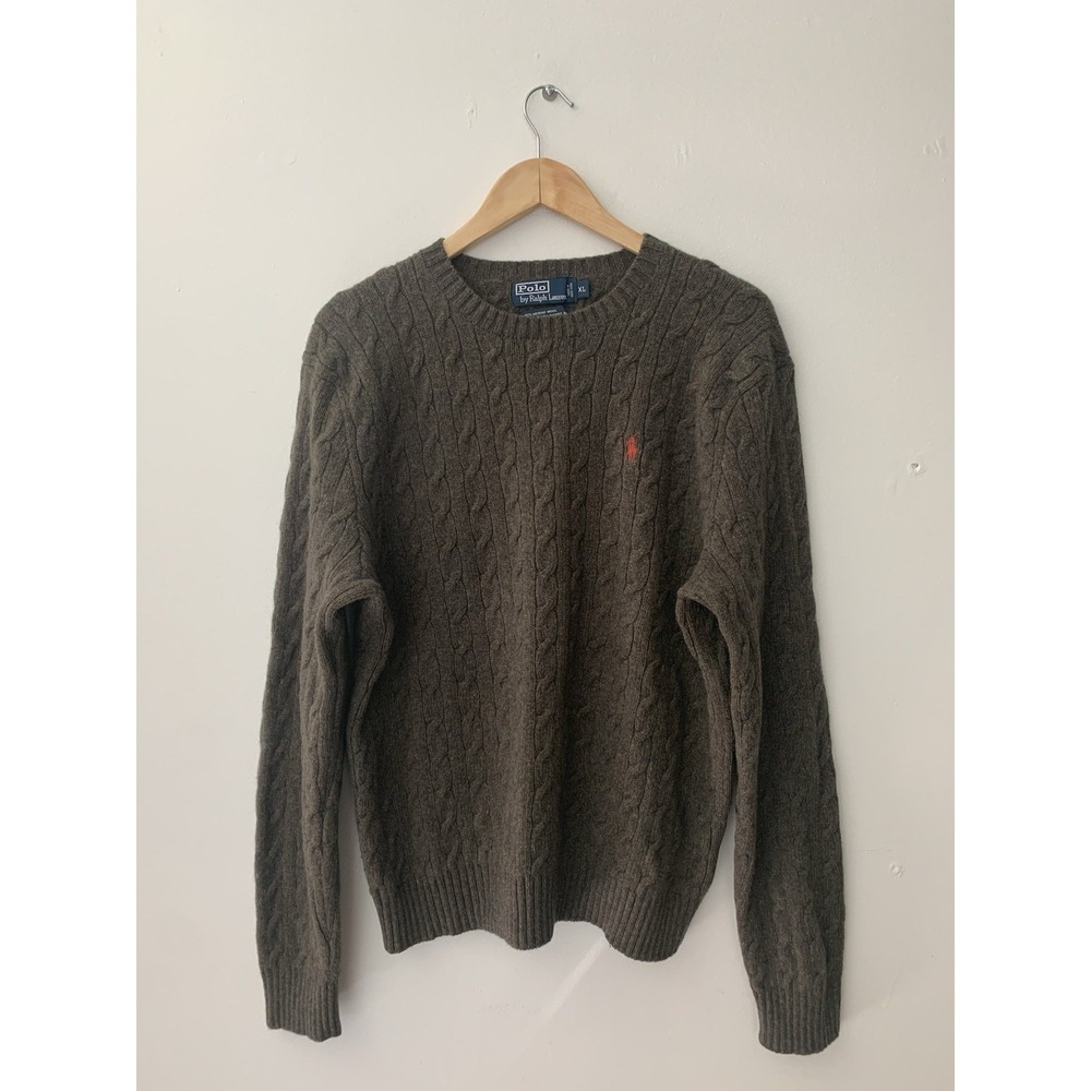 Polo Ralph Lauren Cable Knit Merino And Angora Rabbit Sweater XL Green Prep